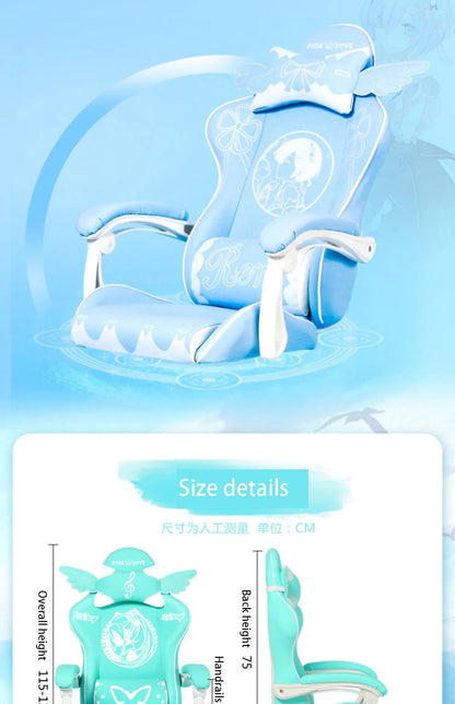 Pink Cartoon Electric Sound Girl Office Chair 360° Lift Rotating Home Computer Game Student Learning to Upgrade Latex Cushion