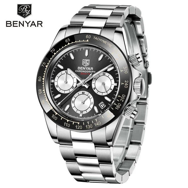 BENYAR herenhorloges – Luxe chronograaf, sportief model, waterdicht, van roestvrij staal, met quartz uurwerk
