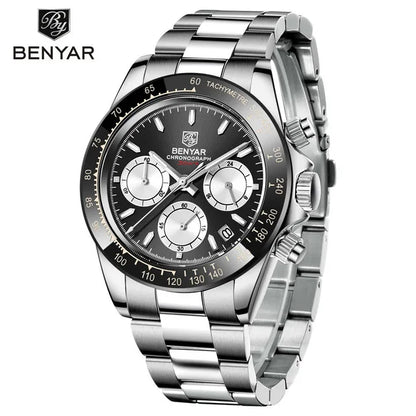 BENYAR herenhorloges – Luxe chronograaf, sportief model, waterdicht, van roestvrij staal, met quartz uurwerk
