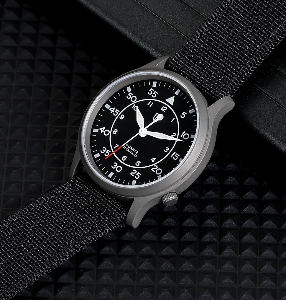 BERNY Titanium herenhorloge met kwartsmechanisme, AR-coating, saffierglas, modieus polshorloge, lichtgevend, VH31, ultradun polshorloge, waterdicht tot 5 ATM