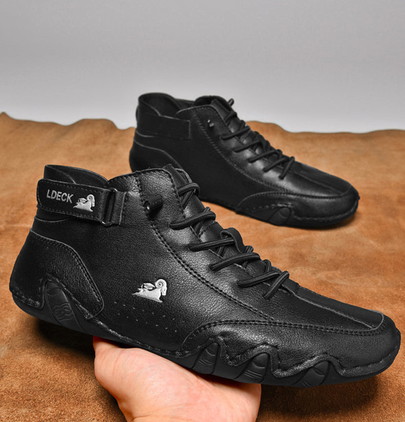 Men's Leather Casual Shoes, Non-slip Walking Sports Shoes, Handmade Shoes for Men with Free Shipping, High Top Sneakers Masculino