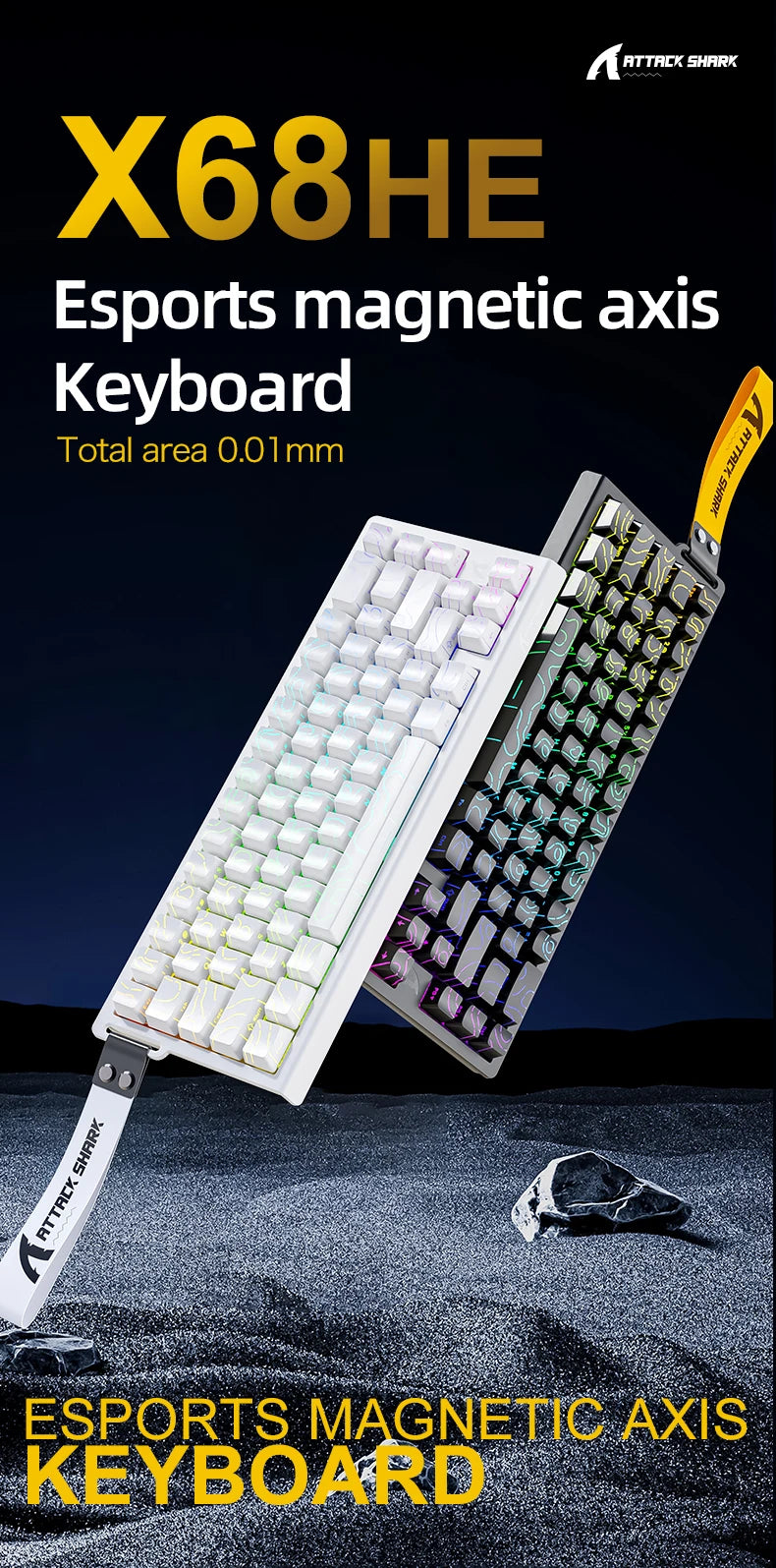 ATTACK SHARK X68HE Magnetic Mechanical Keyboard, 8000Hz Rapid Trigger Gaming Keyboard with Hall Effect Magnetic Switches, SOCD, 0.01mm RT, Wired RGB Keyboard