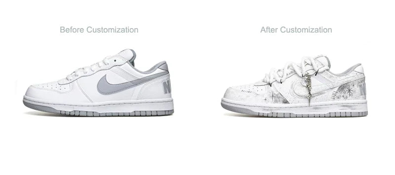 Персонализирани маратонки Nike Dunk Low „Wao“ – специална версия в подаръчна торбичка, High Street, деконструирани, ръчно рисувани, с ориенталски градиент, за мъже