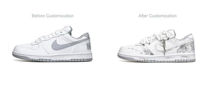 Персонализирани маратонки Nike Dunk Low „Wao“ – специална версия в подаръчна торбичка, High Street, деконструирани, ръчно рисувани, с ориенталски градиент, за мъже