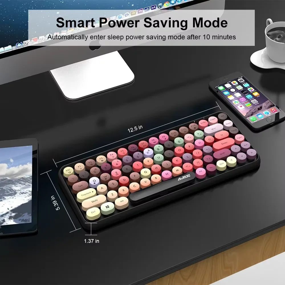 AJAZZ 308i  Wireless Bluetooth Keyboard 84 Keys Rechargeable Retro Round Typewriter Keycaps, Portable Mechanical K