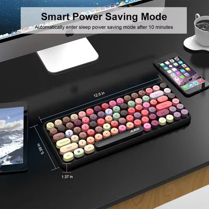 AJAZZ 308i  Wireless Bluetooth Keyboard 84 Keys Rechargeable Retro Round Typewriter Keycaps, Portable Mechanical K