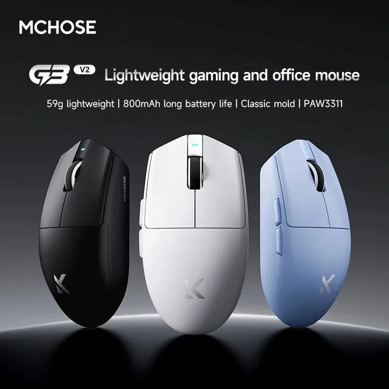 Безжична е-спорт мишка MCHOSE G3 V2 Pro, лека, с три режима, Bluetooth, PAW3395, висока производителност, 800mAh, за игри и офис, 59g