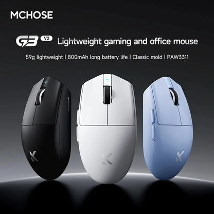 Безжична е-спорт мишка MCHOSE G3 V2 Pro, лека, с три режима, Bluetooth, PAW3395, висока производителност, 800mAh, за игри и офис, 59g