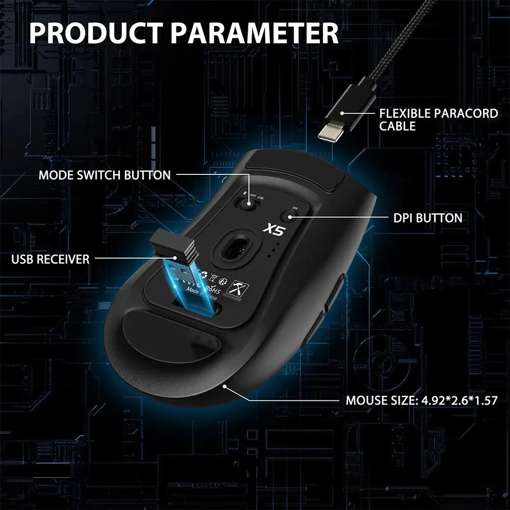 ATTACK SHARK X5 49g Wireless Gaming Mouse, Bluetooth Tri-mode, PixArt Optical Sensor for PC/MAC/Wins