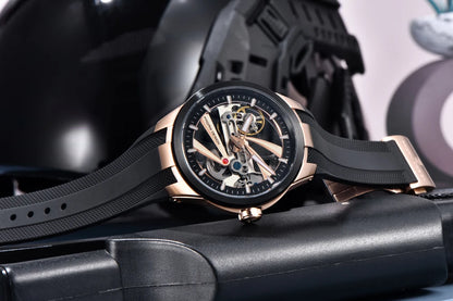 Ανδρικό ρολόι PAGANI DESIGN – Πολυτελές αυτόματο μηχανικό μοντέλο, τύπου «σκελετού» (με ανοιχτή καρδιά), εξοπλισμένο με τουρμπιγιόν, ζαφειρένιο κρύσταλλο με αντιανακλαστική επίστρωση, αδιάβροχο και φωταυγές.