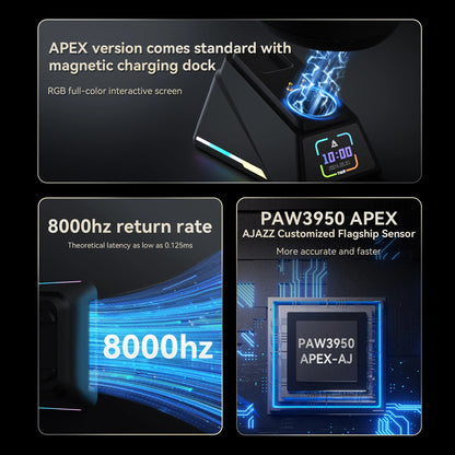 AJAZZ AJ179 APEX Gaming Mouse with Color Screen Dock, Magnetic Charging, 8000Hz High-Frequency, Tri-Mode (PAW3950) Right-Handed