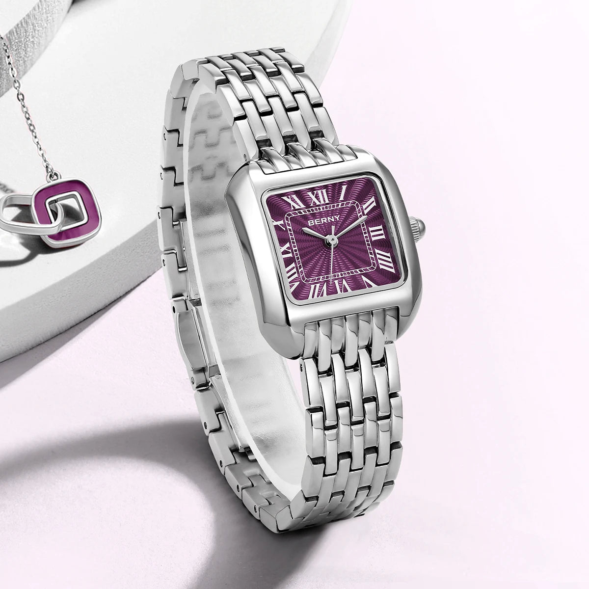 BERNY Luxury Brand Woman Watch New In High Quality S/S Square Ladies Quartz Watches Fashion Elegant Business Wristwatch