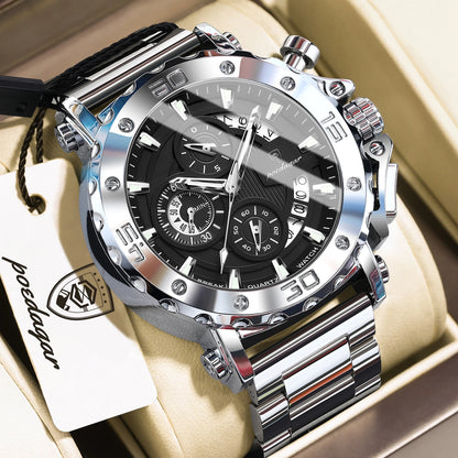 Luxusné pánske hodinky POEDAGAR, svietiace, vodotesné, chronograf, dátum, nerezová oceľ, quartz, Reloj