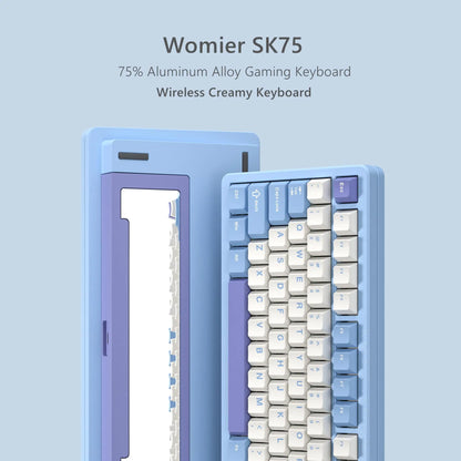 Womier SK75 75% Tri-Mode Aluminum Alloy Shell Blue Hot Swap Gaming Mechanical Keyboard RGB Wireless Gasket Mounted Keyboard