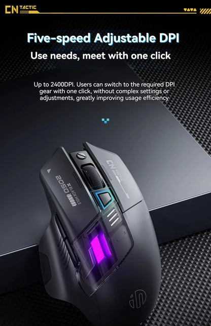 Inphic A9 Pro Three-mode Game Mouse Colorful Light Guide Pillar Power Indicator DPI Adjustable Macro-driver Ergonomics 12800DPI