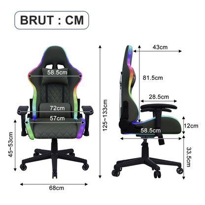 Ergonomic Office Chair with Lumbar Massage, LED RGB Ambient Lighting, and Reclining Backrest, for Home Offices