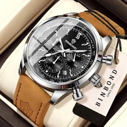 Montre chronographe BINBOND à quartz robuste et précise pour homme, de luxe, avec date automatique, lumineuse et étanche, style décontracté.
