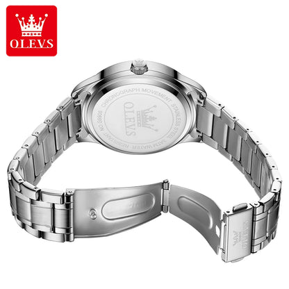 OLEVS 9906 men’s quartz watch, square model set with diamonds, stainless steel strap, water-resistant, with dual calendar; a luxury, original wristwatch, ideal for the workplace.