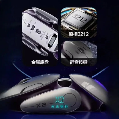 Mouse wireless Bluetooth in metallo Inphic X2 tri-mode, silenzioso, ricaricabile, e-sport, retroilluminato, per gaming, PC e laptop, idea regalo