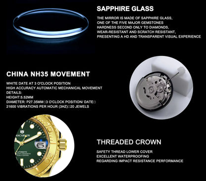 2026 MACARLON Design New Yacht series Mechanical Watch Men Carbon fiber ring mouth sapphire Stainless steel Waterproof Watch TOP