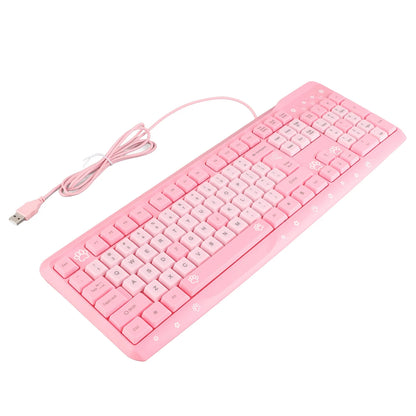 Teclado USB con cable de 104 teclas, ultrafino, con adorable diseño de dibujos animados, ergonómico y Plug and Play para PC y portátiles del hogar