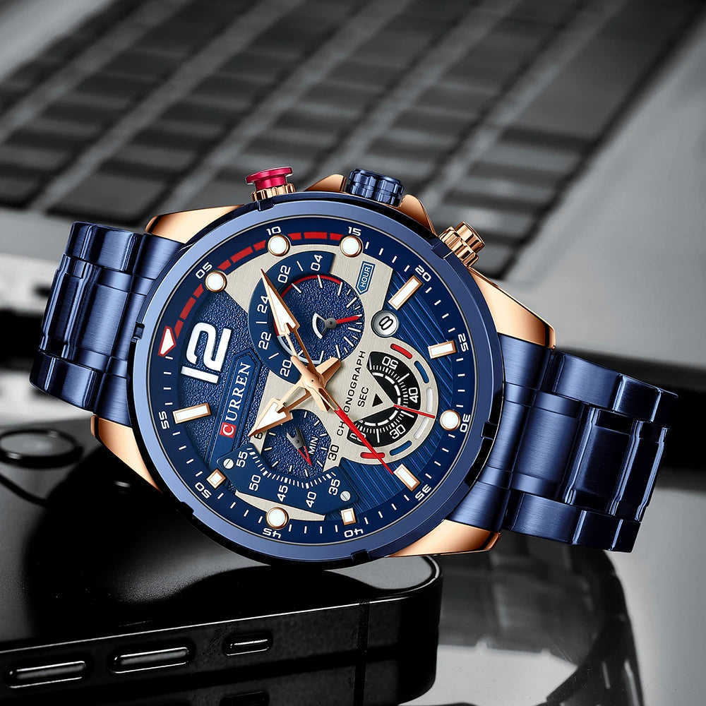 CURREN Men’s Luxury Quartz Chronograph Watch  Sport Design, Waterproof & Date Display