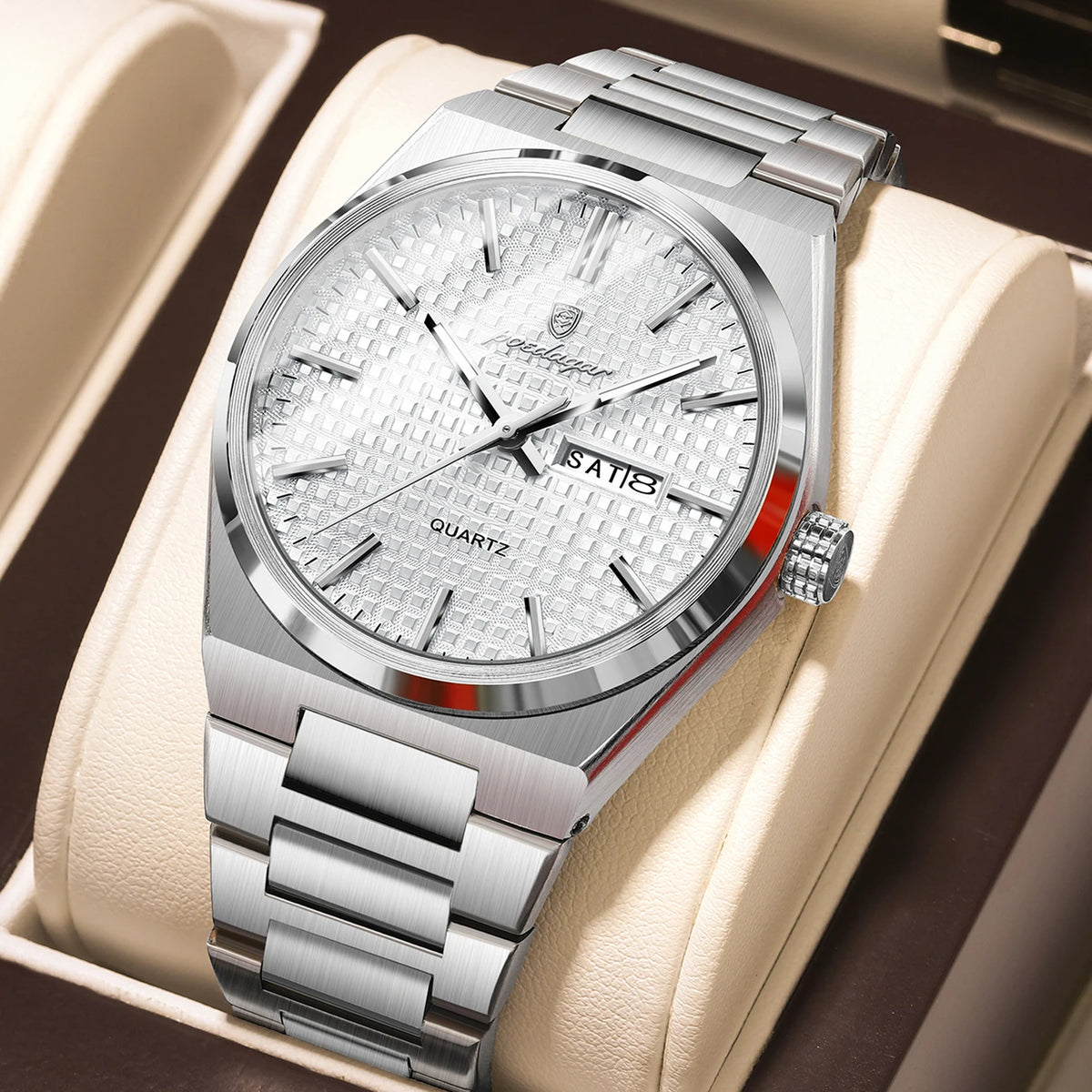 Reloj de pulsera de lujo para hombre POEDAGAR, resistente al agua, luminiscente, de acero inoxidable, con fecha y día de la semana, de cuarzo, estilo ejecutivo.