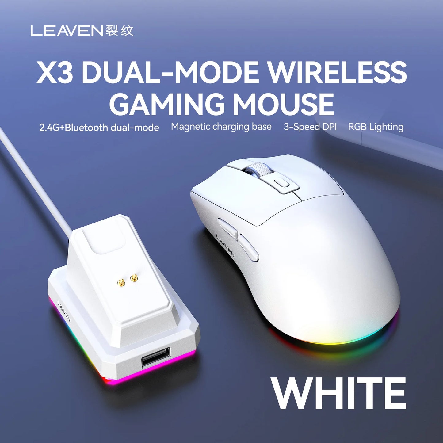 X3 Wireless Bluetooth Mouse 2.4G Dual-Mode Connection, DPI Adjustable, Lightweight Gaming Mouse, RGB Light, 300mAh Battery Capacity