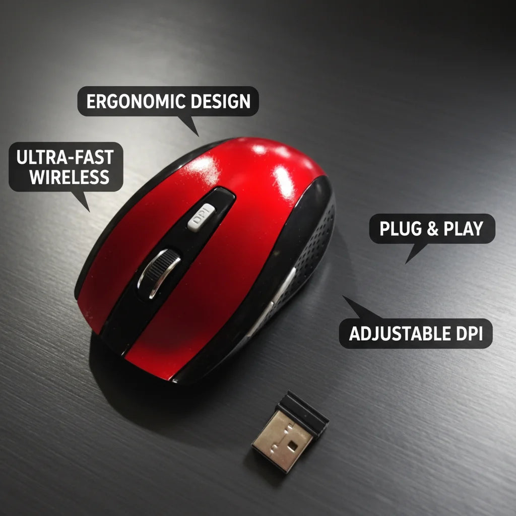 2.4G Wireless Mouse, 7500 DPI, 6 Buttons, 4-Ways Scroll Optical Gaming Mouse, Ergonomic Design For Desktop & Macbook PC Laptop