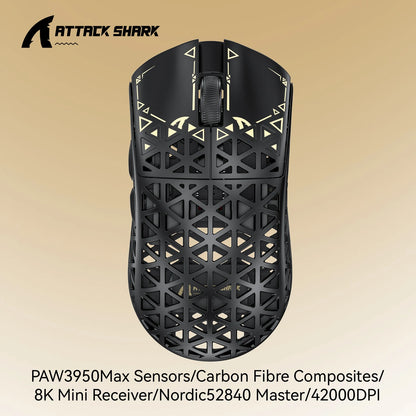 ATTACK SHARK R5 Tri-mode Ultra Wireless Gaming Mouse Carbon Fiber 8K, PAW3950MAX, 8000Hz Wireless Polling Rate, DPI up to 42000