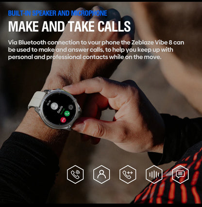 New Zeblaze VIBE 8 AMOLED Display Built-in Flashlight Smartwatch Sapphire Lens Make/Receive Calls HR/BP Monitoring Smart Watch