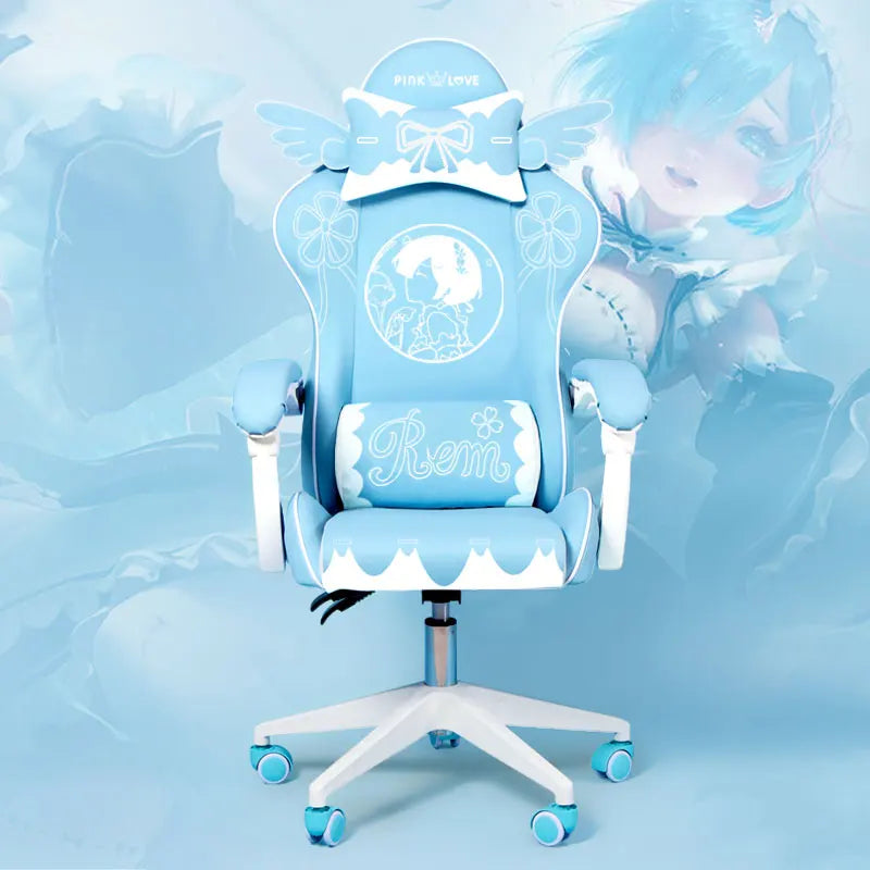 Pink Cartoon Electric Sound Girl Office Chair 360° Lift Rotating Home Computer Game Student Learning to Upgrade Latex Cushion