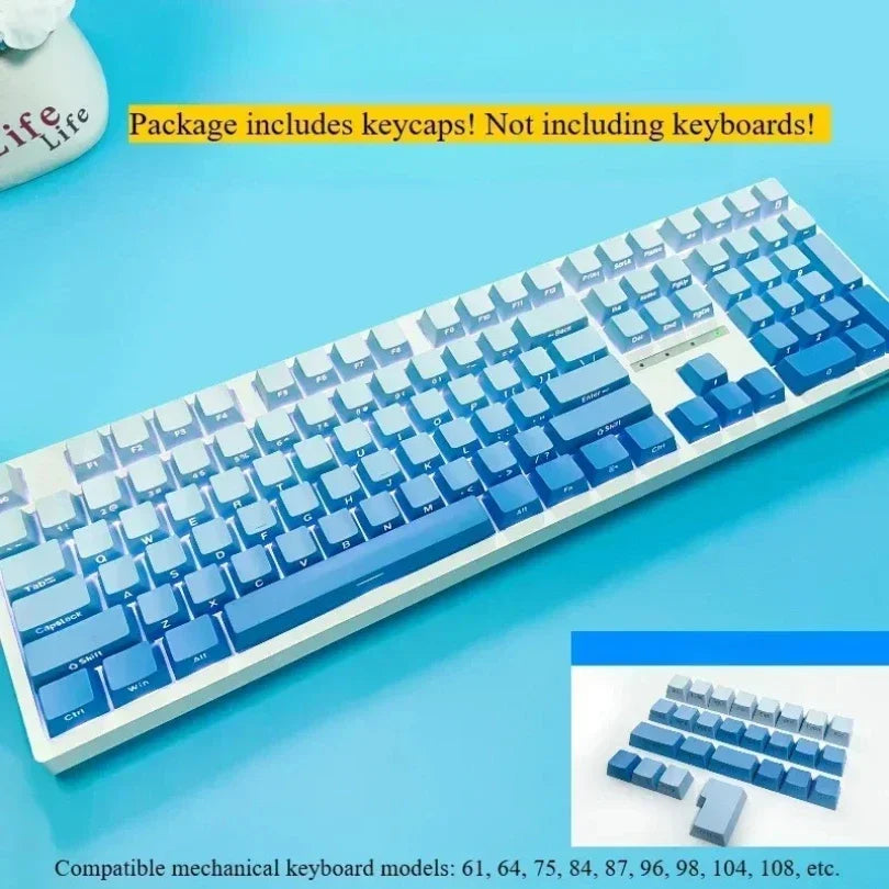 New 133 Keys Gradient Green Shine Through Keycaps Side Printed PBT Keycap Cherry Profile Double Shot for Mechanical Keyboards