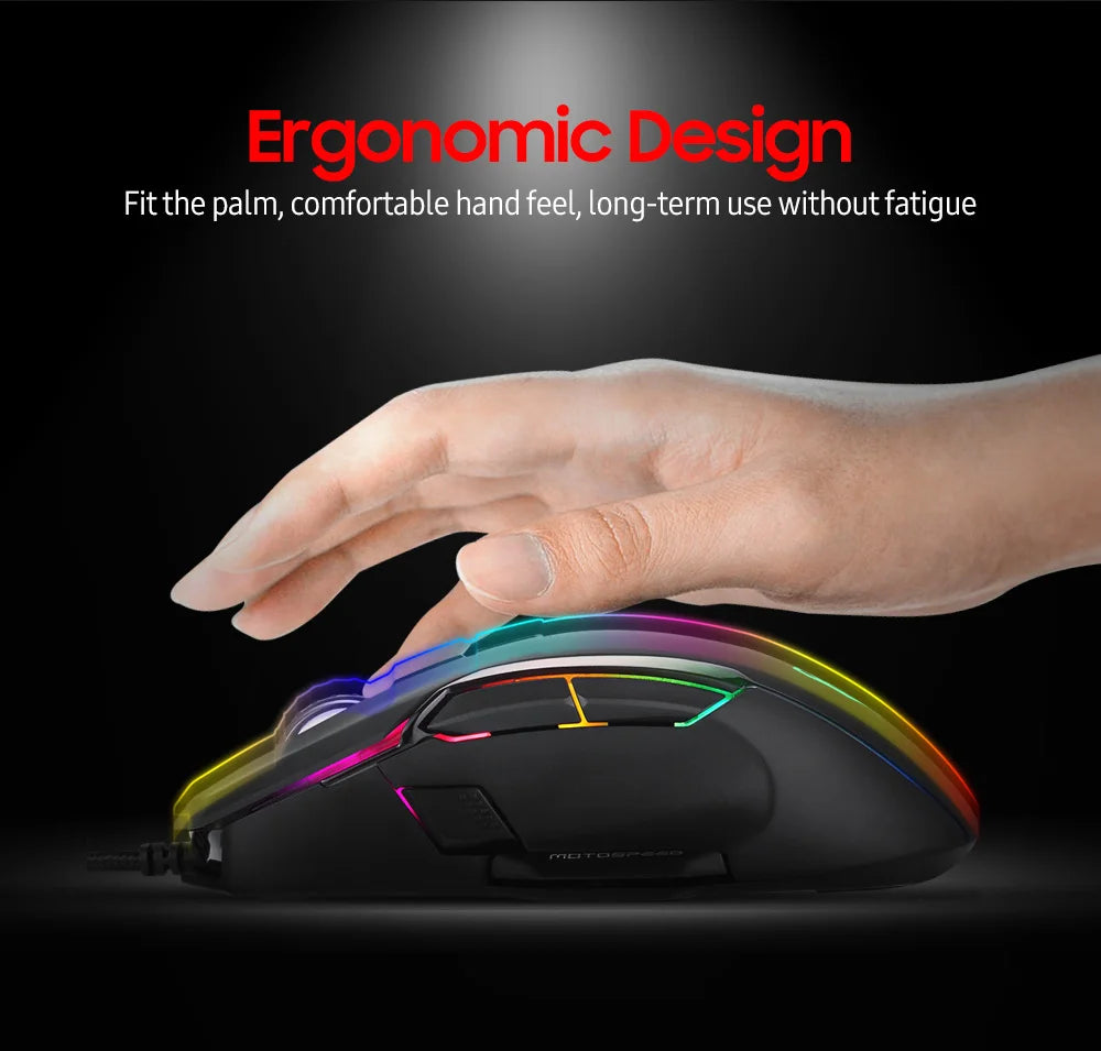MOTOSPEED V90 Wired Gaming Mouse RGB, 5000 DPI Programmable Gaming Mouse with 9 Buttons, PMW3325 Optical Sensor, USB Wired Gaming Mouse for PC & Laptop