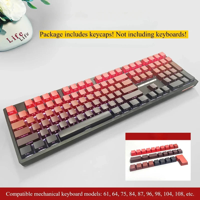 New 133 Keys Gradient Green Shine Through Keycaps Side Printed PBT Keycap Cherry Profile Double Shot for Mechanical Keyboards