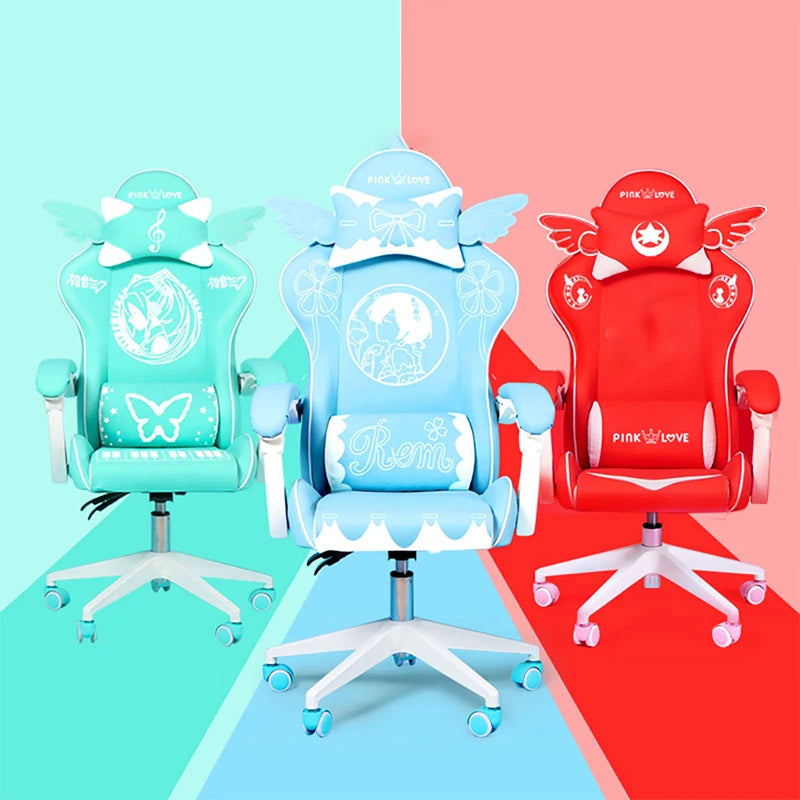 Pink Cartoon Electric Sound Girl Office Chair 360° Lift Rotating Home Computer Game Student Learning to Upgrade Latex Cushion