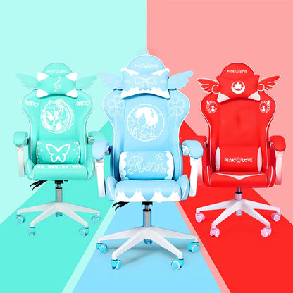 Pink Cartoon Electric Sound Girl Office Chair 360° Lift Rotating Home Computer Game Student Learning to Upgrade Latex Cushion