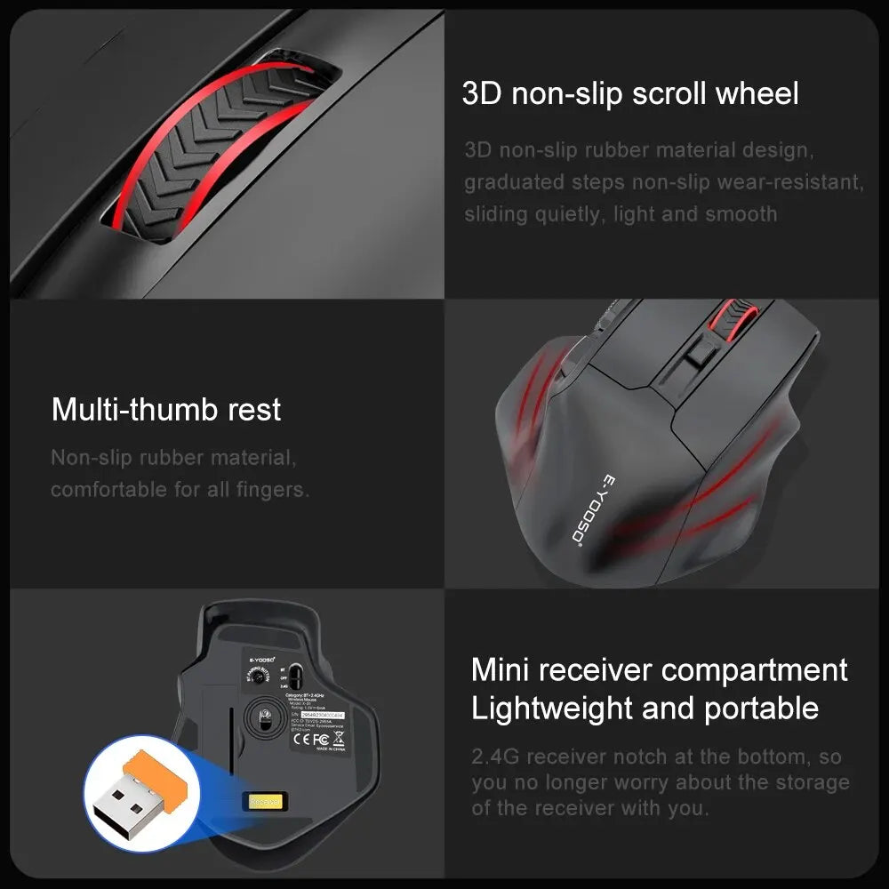 E-YOOSO X-31 Pro USB Gaming Large Mouse, Supports Bluetooth 2.4G Wireless, PAW3212 4800 DPI for Gamer Mice, Computer, Laptop, PC