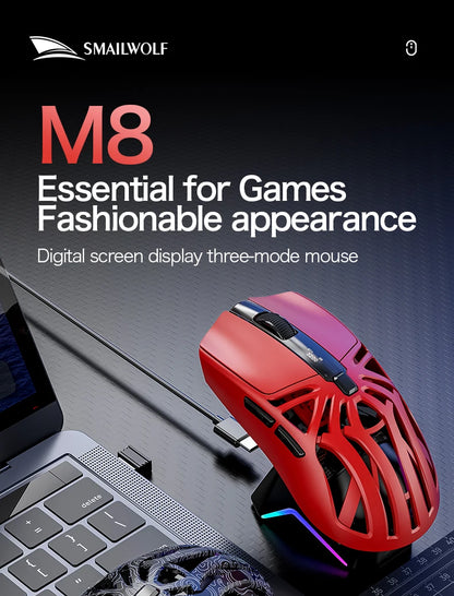 SMAILWOLF M8 Bluetooth Wireless Mouse, Three-Mode RGB Charging Base E-sports Gaming Mouse, PAW3311 Lightweight Gaming Office