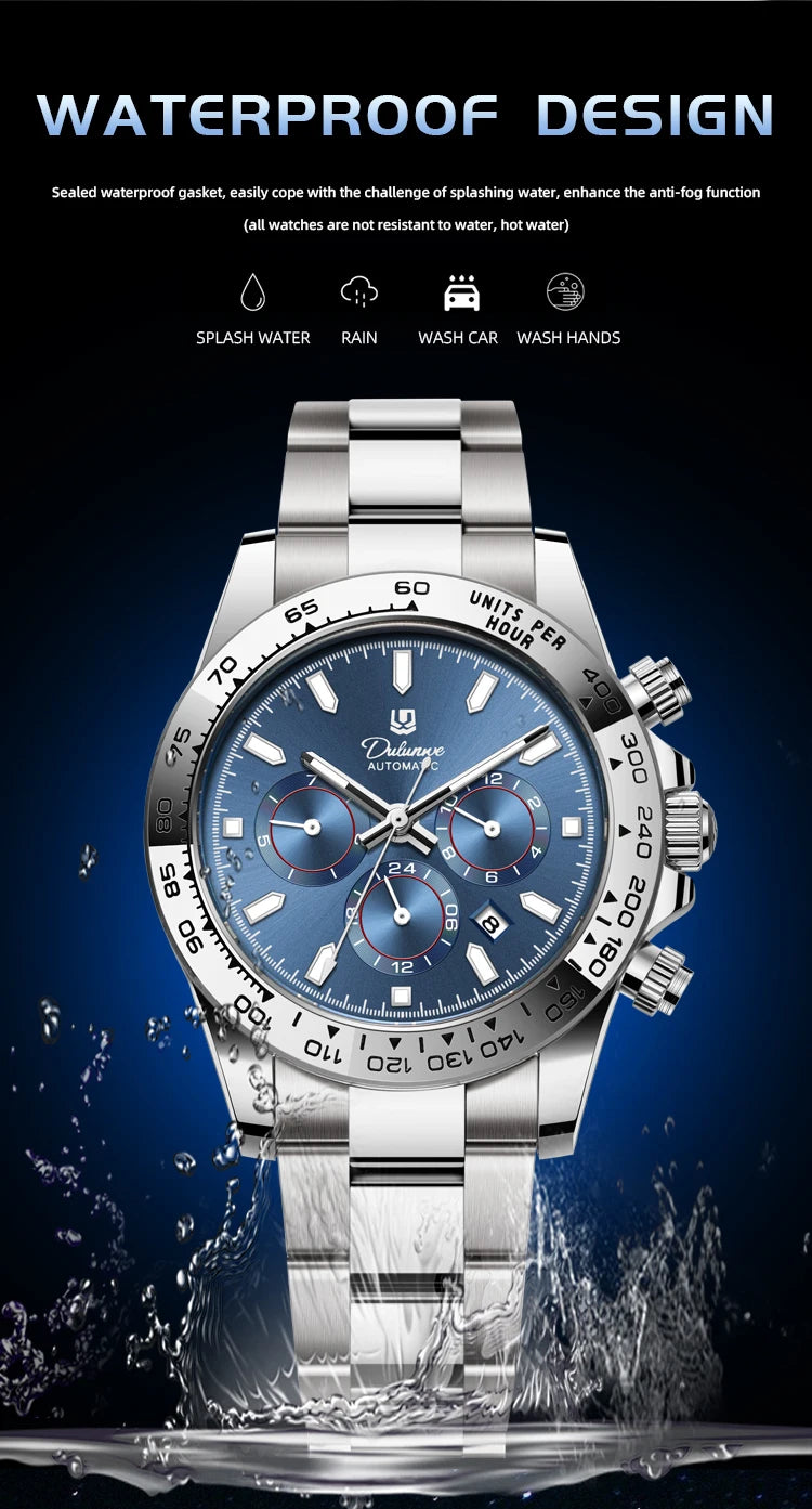 2026 NEW Automatic Mechanical Watch Man Silver Business Casual 3ATM Waterproof Multi-functional Men's Watches