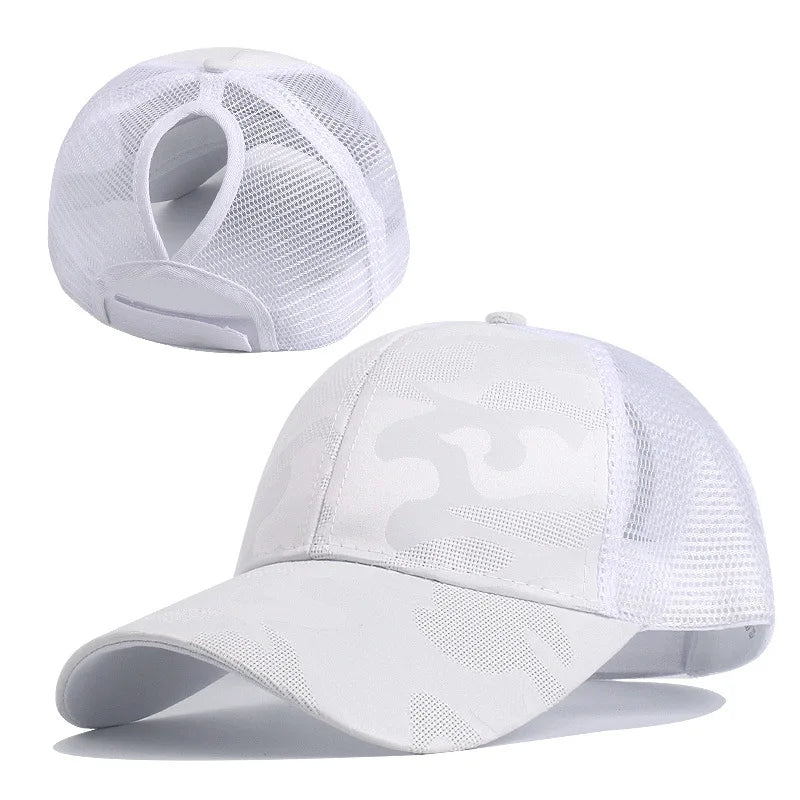 Stylish Camo Print Women's Baseball Cap with Ponytail Hole  Breathable Mesh Adjustable Fit Perfect for Running Hiking Daily Wear
