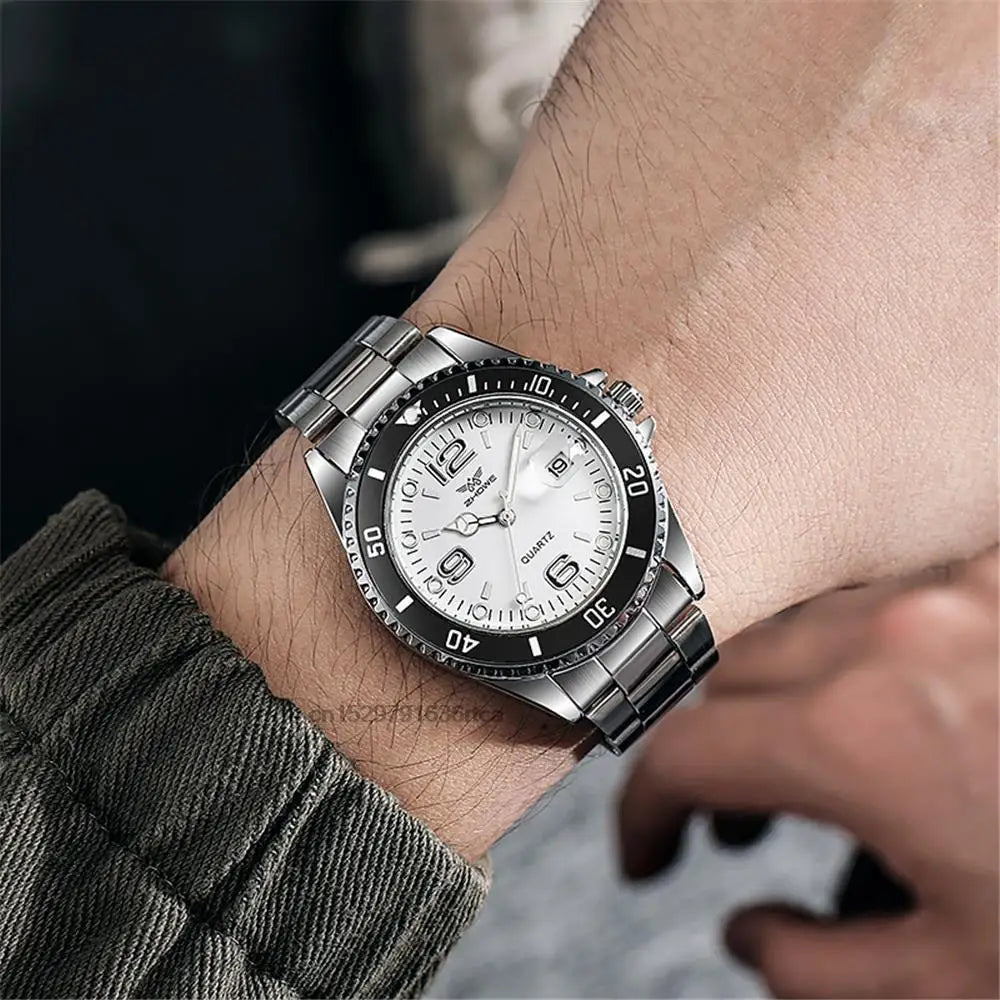 Montres de luxe pour hommes en acier inoxydable – Montre à quartz avec affichage de la date, style professionnel et sportif, tendance