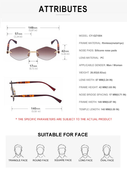 Rimless Polygon Sunglasses Women 2026 Luxury Brand Fashion Retro Sun Glasses Punk Hexagon Eyewear For Lady UV400 Outdoor Shades