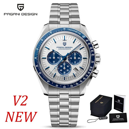 Montre pour homme PAGANI DESIGN « New Moon » – Montre à quartz de luxe, chronographe, verre saphir avec traitement antireflet, lunette en céramique, aiguilles luminescentes