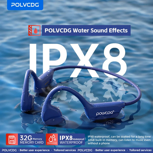 POLVCDG X7 Bone Conduction Headphones Bluetooth 5.3 IPX8 Waterproof Swimming Headset with 32GB MP3 Memory & Microphone