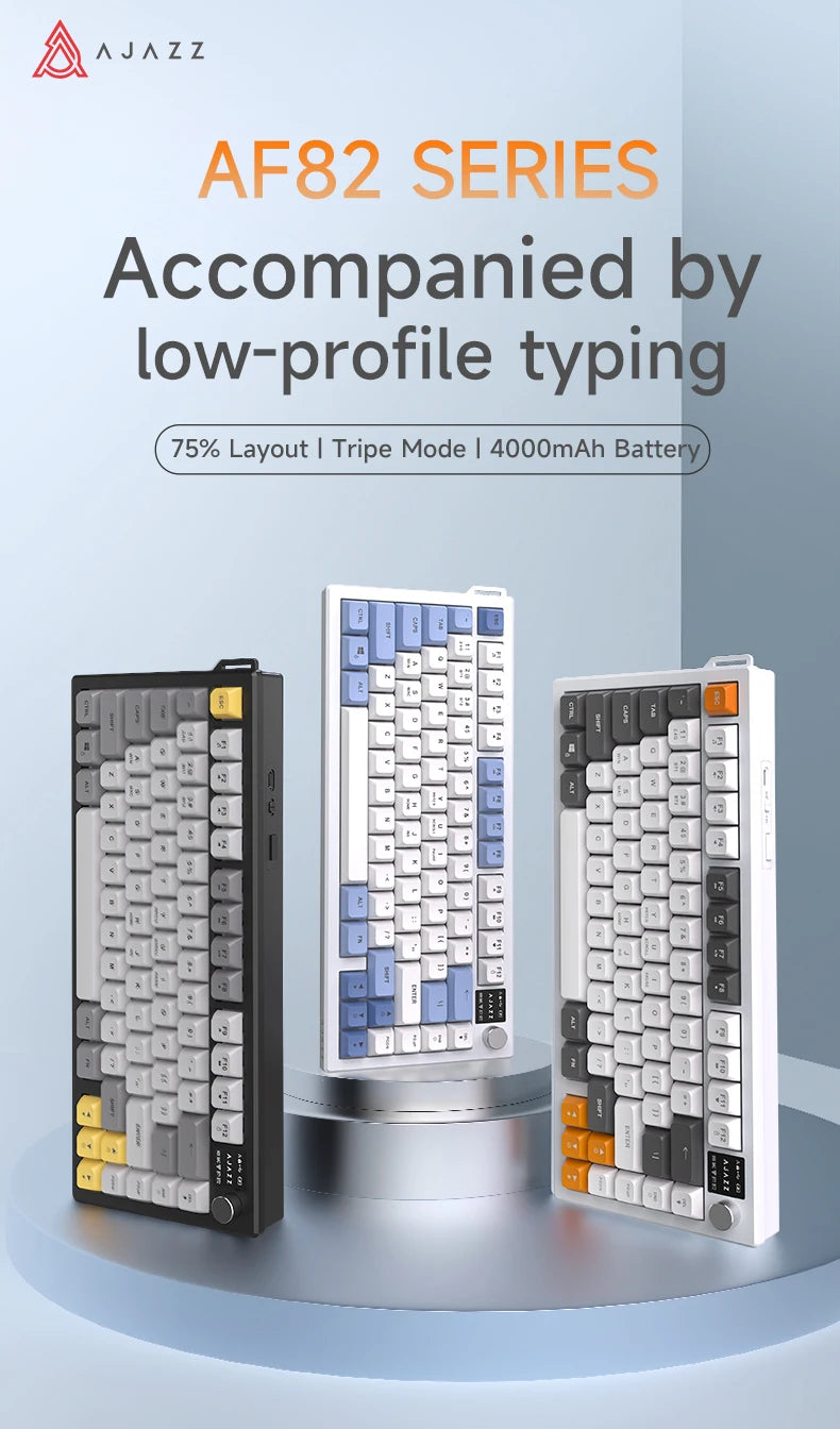 AJAZZ AF82 Office Low-Profile-Tastatur RGB kabelgebundene/kabellose Gaming-Tastatur 75%-Layout 82 Tasten 4000mAh Akku für Win/Mac