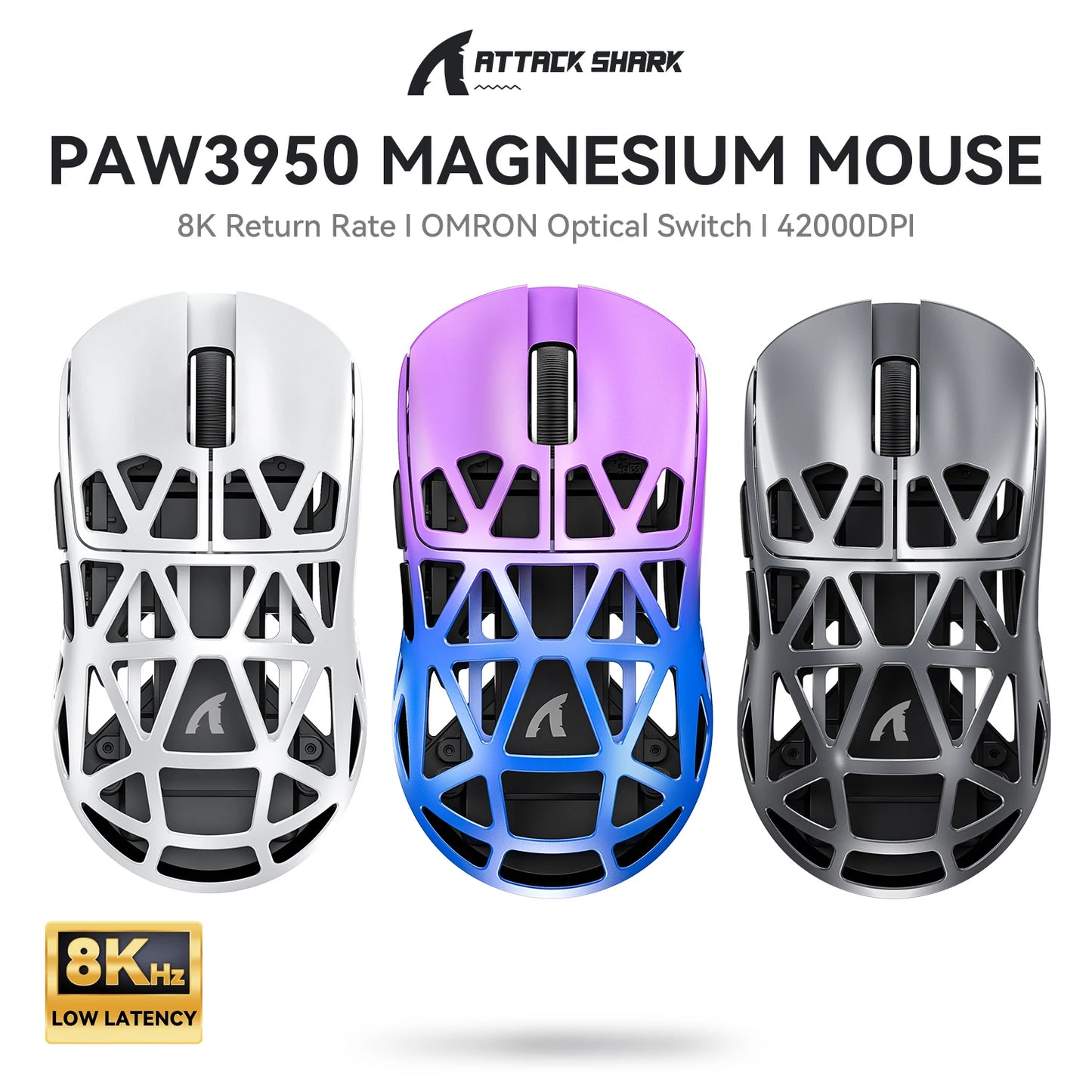 Attack Shark R2 bežični gaming miš PAW3950 8K od magnezijeve legure, lagani gaming miš s Bluetooth tri-mode povezivanjem za gaming/ured