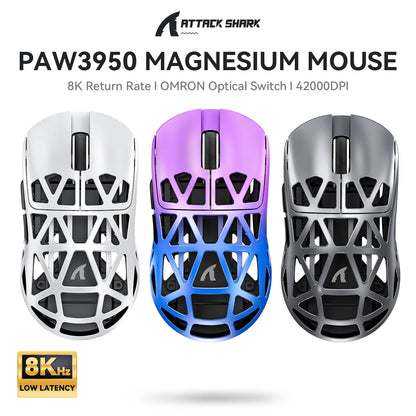 Attack Shark R2 bežični gaming miš PAW3950 8K od magnezijeve legure, lagani gaming miš s Bluetooth tri-mode povezivanjem za gaming/ured