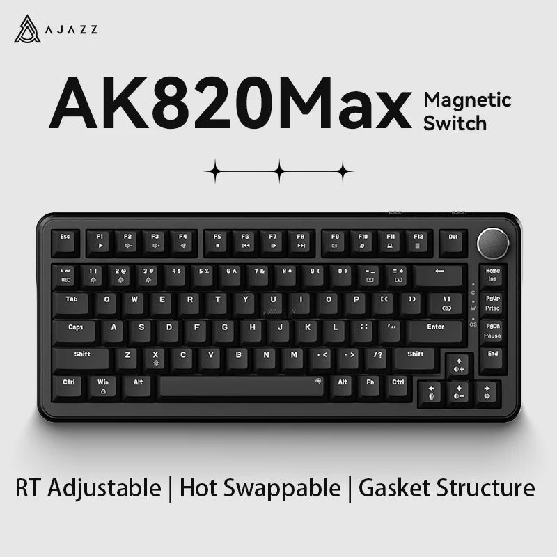 AJAZZ AK820 MAX Magnetic Switch Mechanical Gaming Keyboard, Wired 75% RGB Gasket Mechanical Keyboard with Type-C, Hot-Swappable PBT Keycaps, 8000Hz Polling Rate