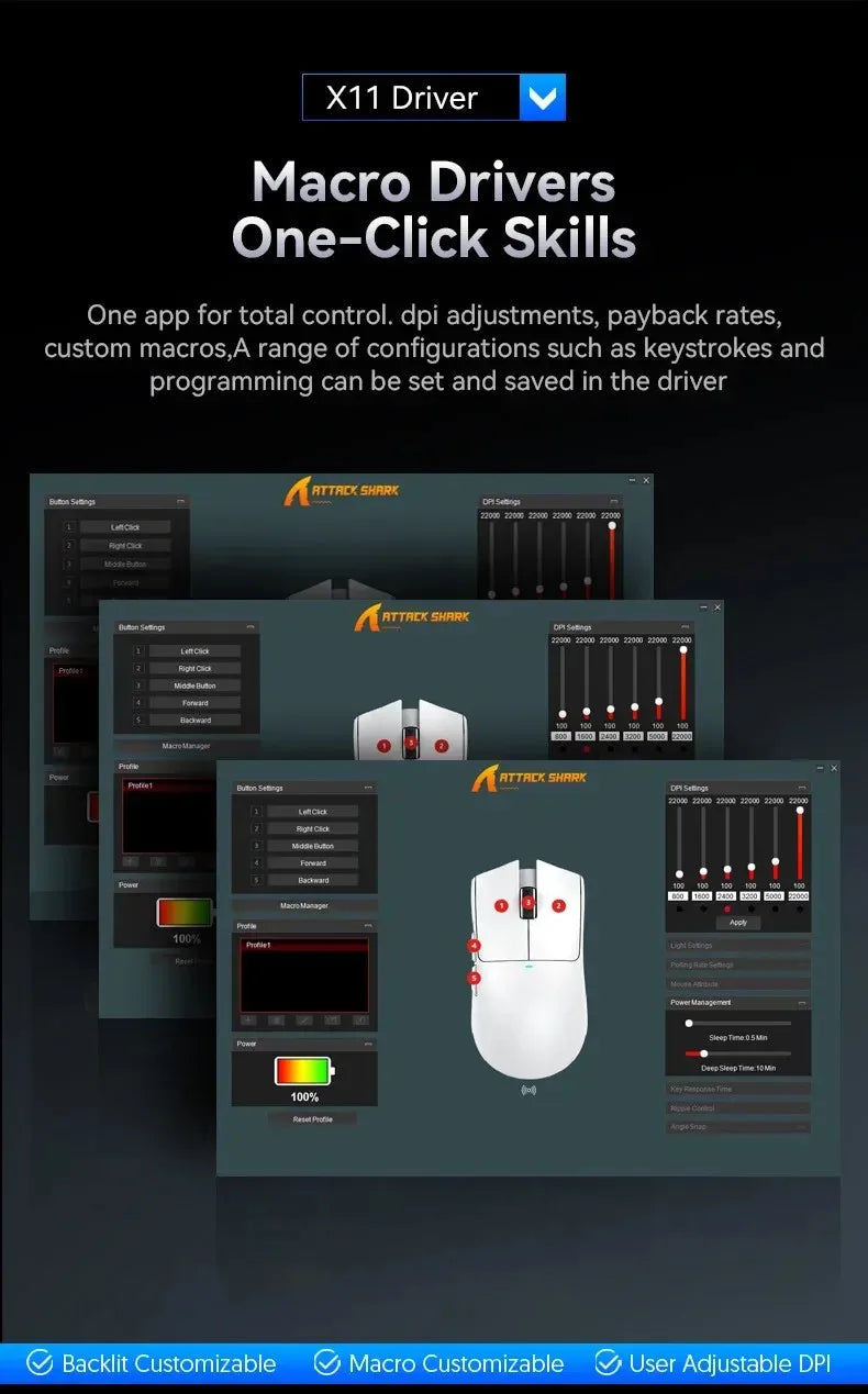 ATTACK SHARK X11SE Ultra-Light Wireless Gaming Mouse, 20 Million Cycles Life, PAW3311 Gaming, 22K DPI, 400 IPS, 40G, 1KHz, 65 Hours, 30mAH